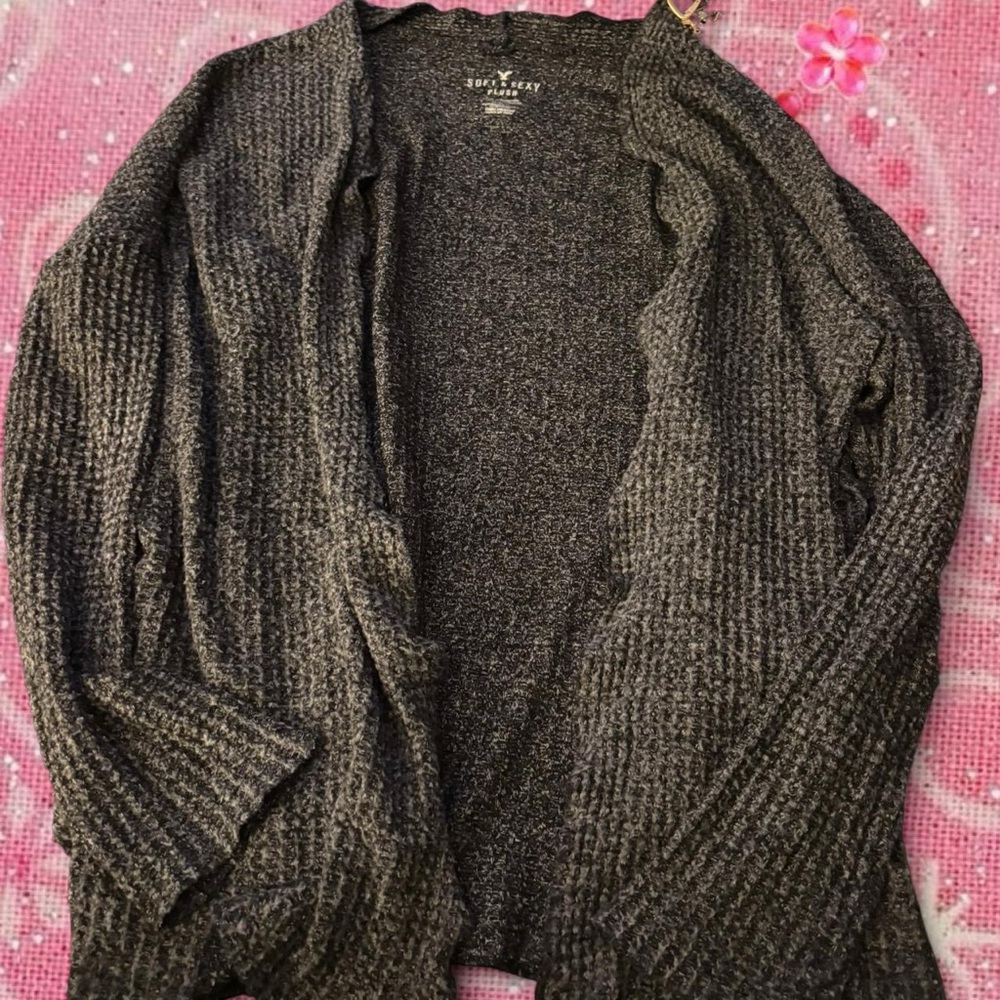 American Eagle Outfitters Dark Charcoal Open-Front Cardigan